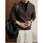 秋冬季 LUUD 老钱慵懒风细腻坑条立领毛衣开衫 字母绣标拉链外套男