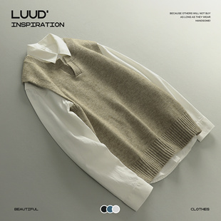 复古小众潮流V领外搭针织衫 美式 坎肩 纯色马甲毛衣背心男冬季 LUUD