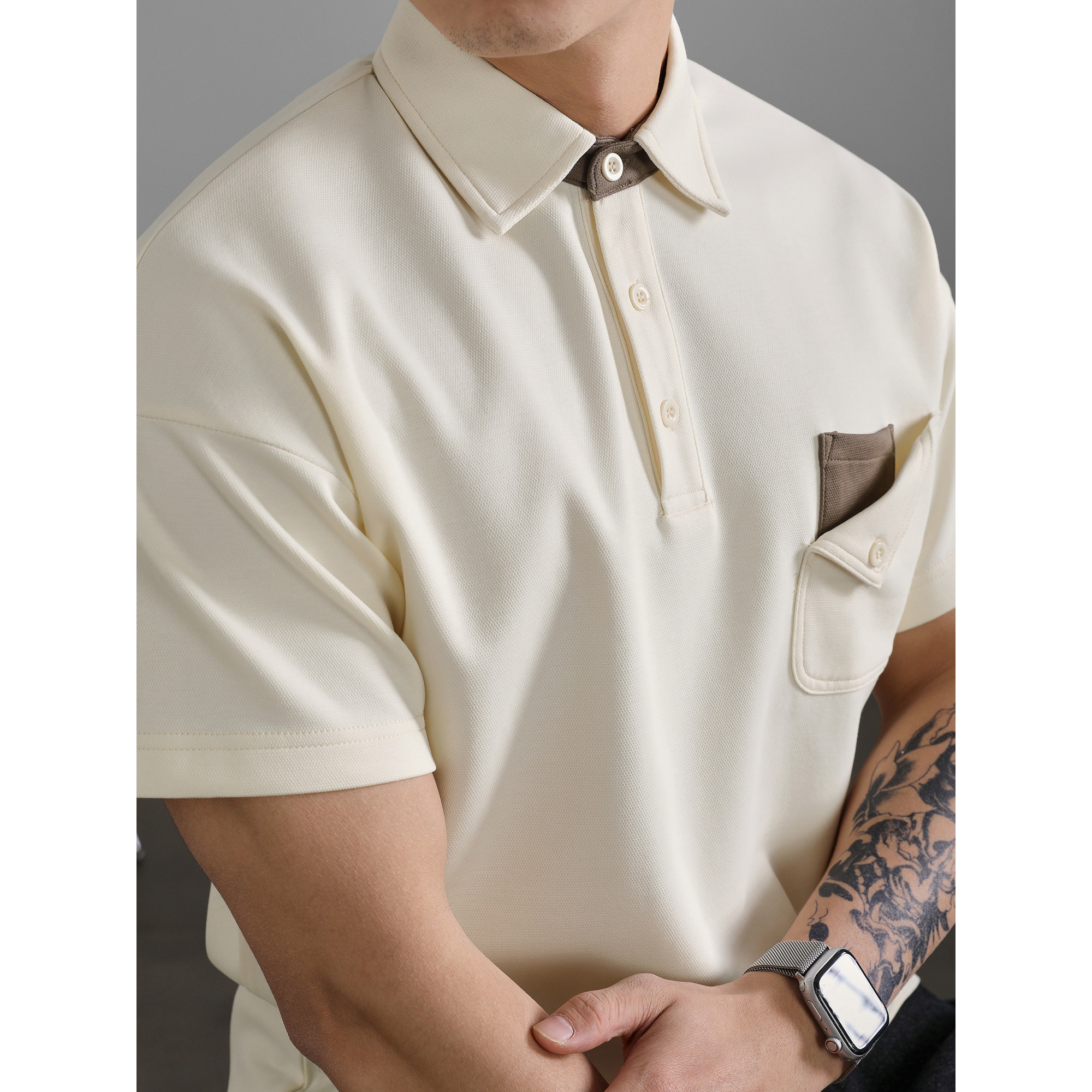 LUUD  高级感日系休闲短袖POLO衫男士撞色个性口袋T恤翻领保罗衫,男装,Polo衫,淘宝优惠券,粉丝福利购,淘宝优惠卷