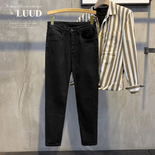 弹力黑色复古青年小脚牛仔裤