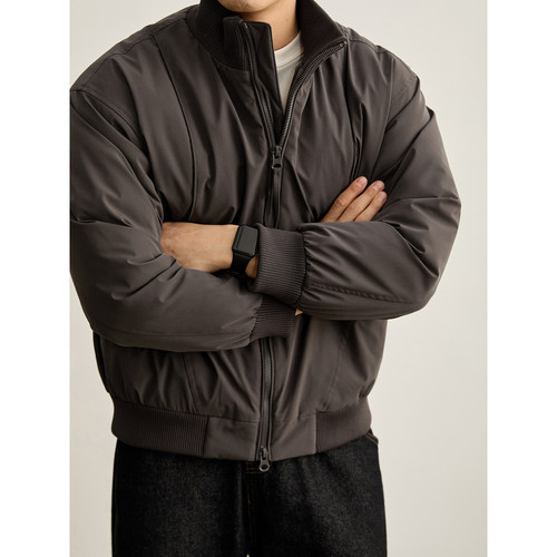 LUUD 个性百搭分割线拼接口袋立领夹克90鸭绒蓬松防风羽绒服男士