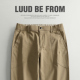 半松紧腰直筒休闲裤 男士 韩版 LUUD 气质百搭洗水棉布卡其色长裤 子