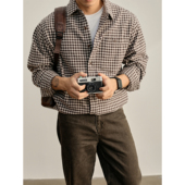 加厚磨毛绒格纹衬衫 LUUD 100%纯棉雅奢老钱风毛呢衬衣外套男士 潮