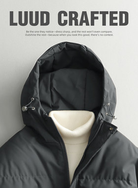 LUUD 新款御寒连帽棉服男冬季保暖加厚棉衣潮流纯色防风冬装外套