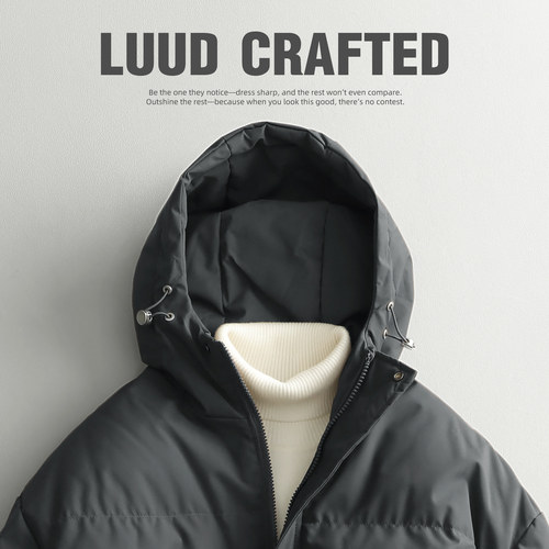 LUUD 新款御寒连帽棉服男冬季保暖加厚棉衣潮流纯色防风冬装外套