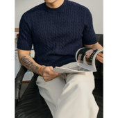 高级感麻花纹理针织T恤衫 短袖 男士 LUUD 亲肤含羊毛上衣夏季 时尚 衫