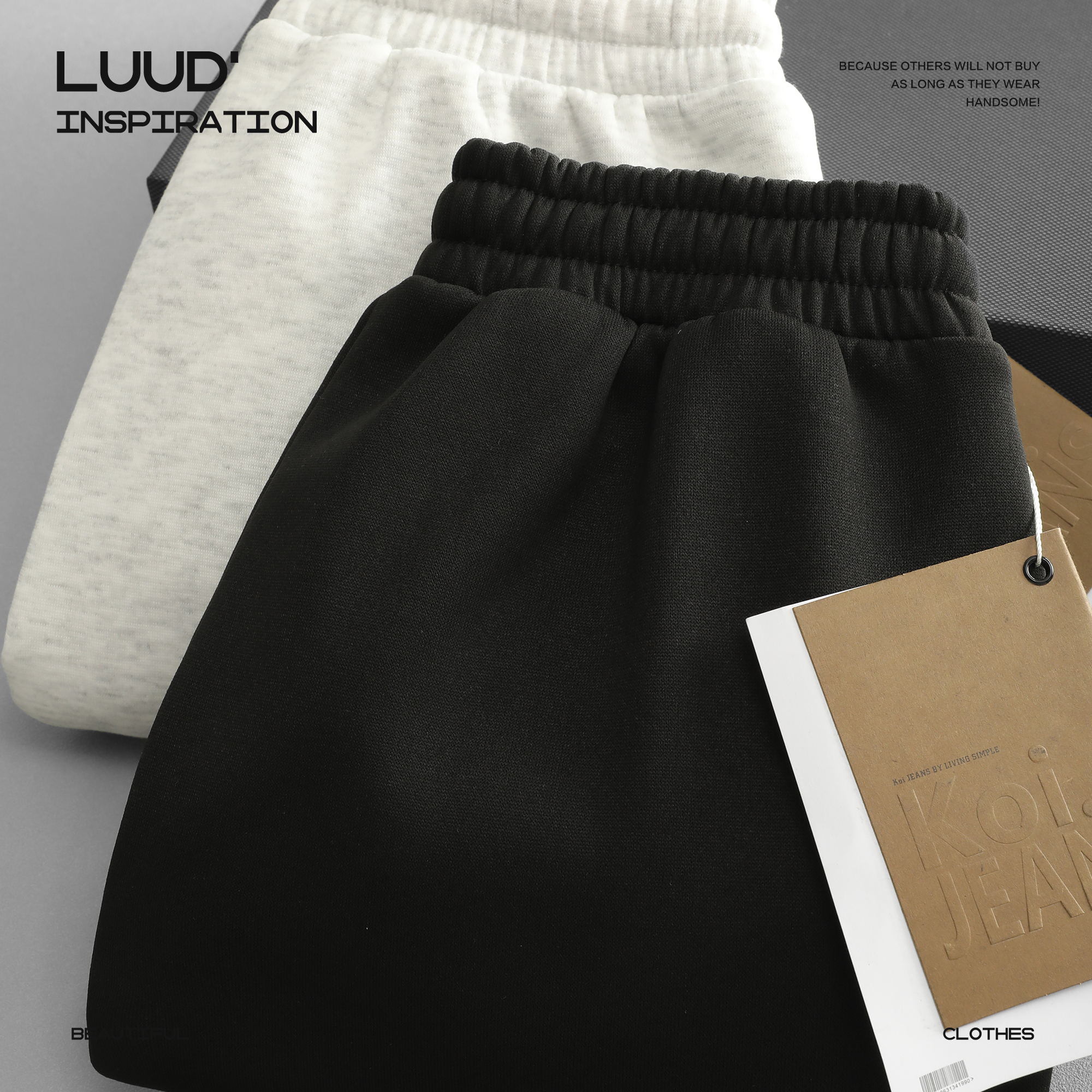 LUUD 内里加绒裤子男款冬季保暖运动风直筒卫裤松紧腰抽绳束脚裤