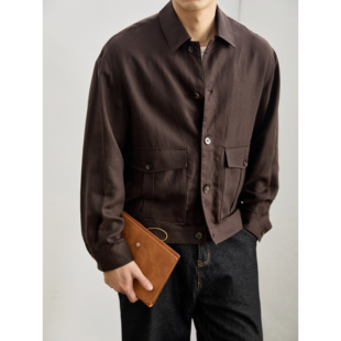 大口袋休闲外套 短宽夹克天丝莱赛尔亚麻混纺工装 LUUD 老钱风男士