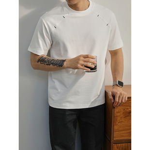 潮牌设计感百搭棉质半袖 T恤男夏季 圆领体恤 280G重磅拼接短袖 LUUD