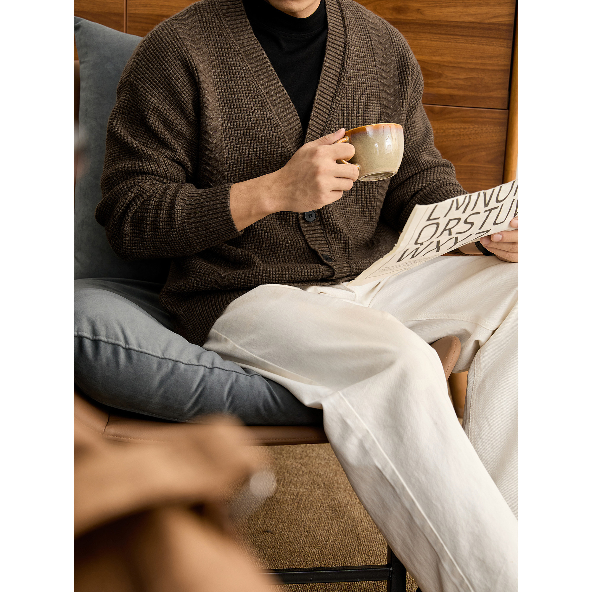 LUUD 重磅800g男士冬季保暖针织开衫麦穗肌理百搭慵懒风毛衣外套,男装,针织衫/毛衣,淘宝优惠券,粉丝福利购,淘宝优惠卷