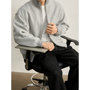 LUUD 重磅含绵羊毛夹克男 针织领拼料羊羔绒呢毛一体外套保暖冬季