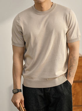 LUUD 男士韩系轻奢冰爽丝针织T恤夏季凉感净色体恤潮流休闲短袖衫