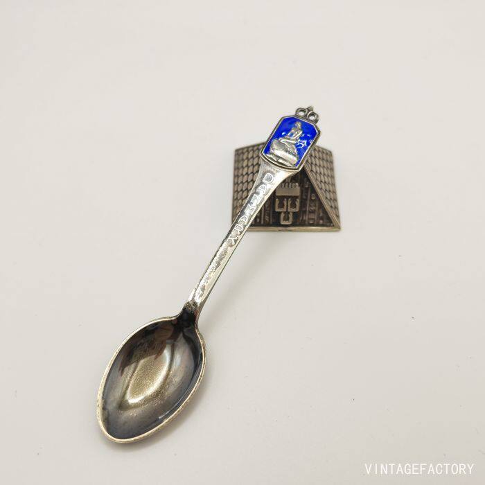 小美人鱼铜像 1940s丹麦原产珐琅工艺纯银标古董意式咖啡小勺子