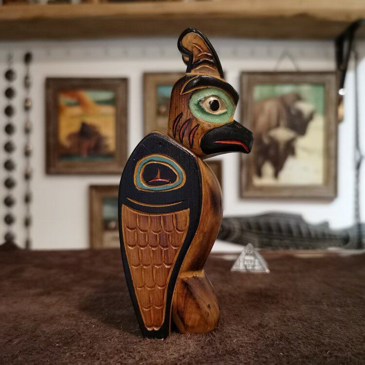 加拿大印第安海达部落原住民手工雷鸟图腾柱复古收藏装饰暗盒摆件
