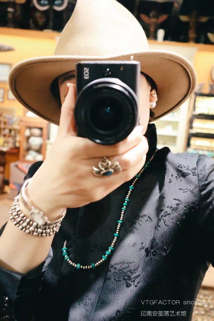 美国印第安纳瓦霍部落天然绿松石纯银美式复古百搭长款项链 70cm