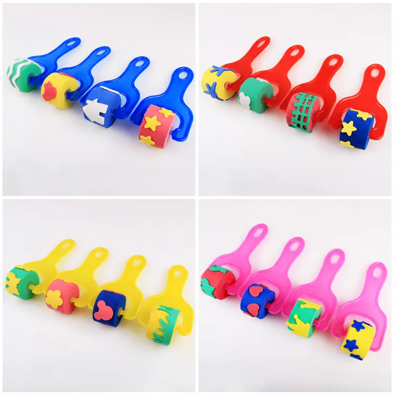 EVA海绵滚筒画刷塑料杆少儿DIY彩绘绘画工具涂鸦滚刷