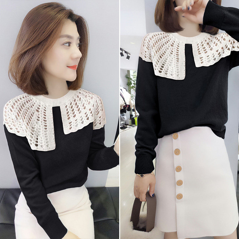 欧洲站春秋2022新款欧货镂空拼接披肩针织衫设计感显瘦百搭上衣女