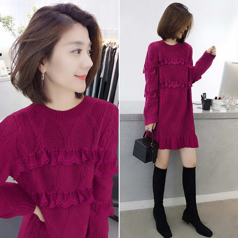 时尚打底针织连衣裙中长款毛衣裙欧洲站秋冬季女装2020新款欧货潮