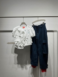 现货/Realzz圣马丁女孩 清爽荷叶边不对称设计感钉珠泡泡袖衬衣女