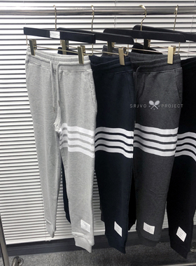 2023版 TB色织四杠条 纯棉针织修身休闲男女情侣卫衣灰色运动裤