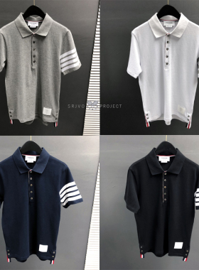 TB新款袖子四杠条纹色织翻领休闲珠地纯棉夏季修身POLO衫