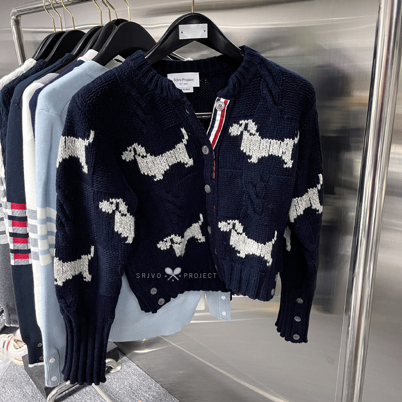 新款TB粗针麻花钩花小狗秋冬针织羊毛&middot;开衫毛衣圆领背心马甲显瘦