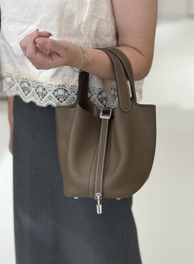 LEXI进口TC牛皮小号18Picotin菜篮子真皮水桶包手提女包