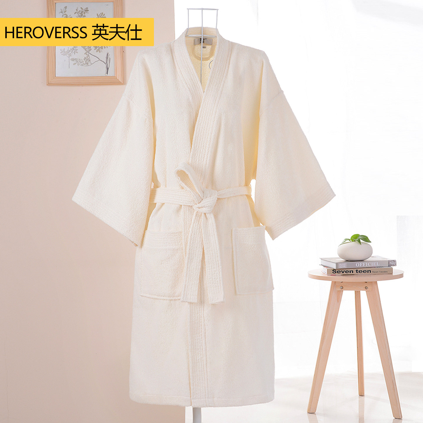 纯棉浴袍成人短袖大码四季通用