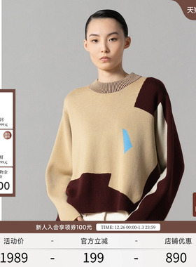 EXCEPTION例外女装秋冬简约美丽诺羊毛圆领针织宽松套头长袖毛衣