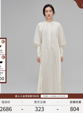 EXCEPTION例外女装春秋款复古气质纯棉衬衫连衣裙简约宽松A字长裙