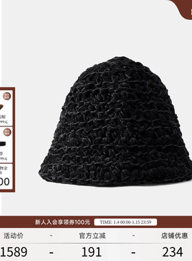 EXCEPTION例外女装春季丝绒织带休闲百搭黑色帽子女