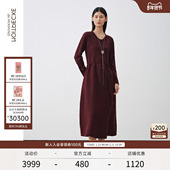 EXCEPTION例外女装 绵羊毛编织提花刺绣修身 百搭V领内搭连衣裙子女