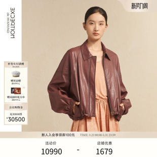 EXCEPTION例外女装 羊皮宽松插肩品质感皮衣 皮衣外套女款