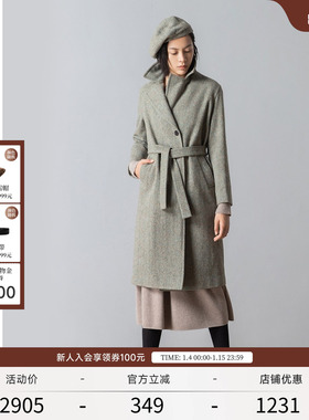 EXCEPTION例外女装秋冬粗花呢羊毛大衣中长款英式气质毛呢外套女