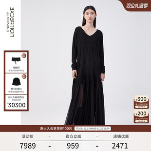 EXCEPTION例外女装 连衣裙羊毛保暖大摆量设计V领裙子长裙女 秋冬款