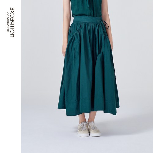 例外春季纯棉碎褶半身裙通勤