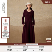 EXCEPTION例外女装 针织连衣裙秋冬内搭绵羊毛V领卷边设计感裙子