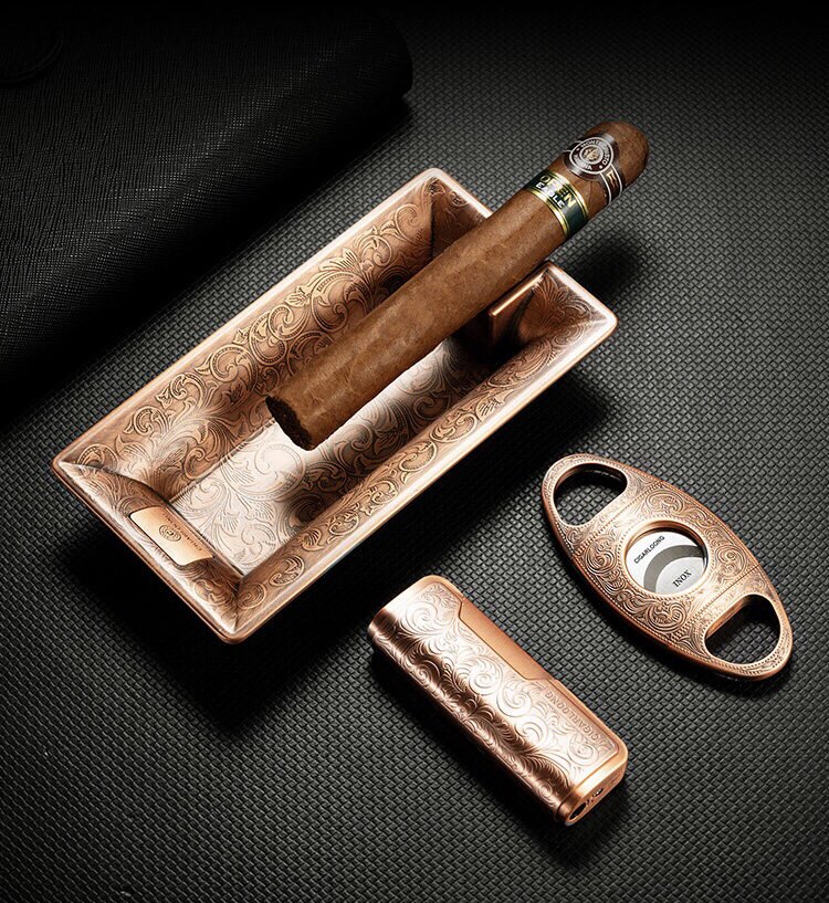 CIGARLOONG茄龙雪茄充气打火机烟灰缸雪茄剪刀高档个性三件套装