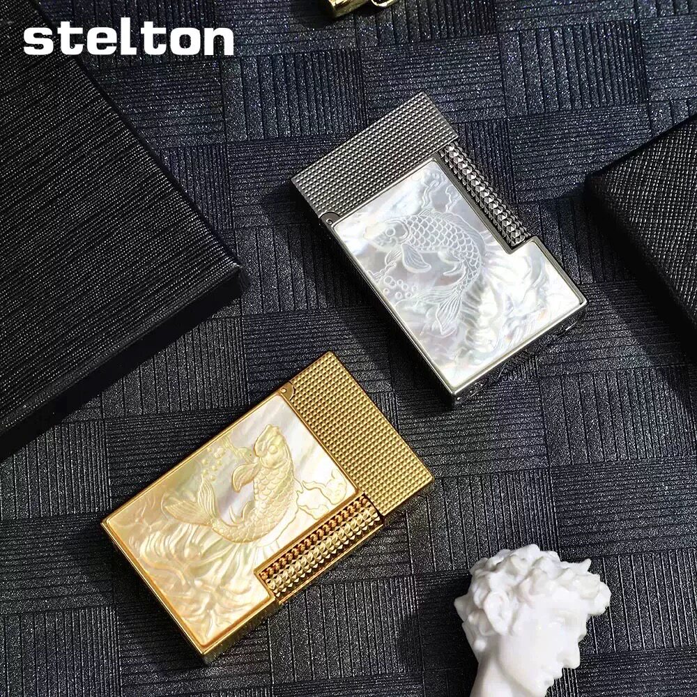 stelton斯特腾朗声打火机充气全铜贝雕锦鲤侧滑砂轮高端送礼包邮