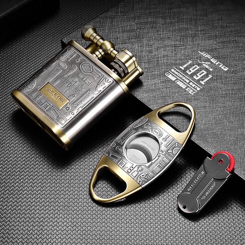 季风雪茄充气打火机套装雪茄剪配打火石高档豪华雪茄烟具三件套装