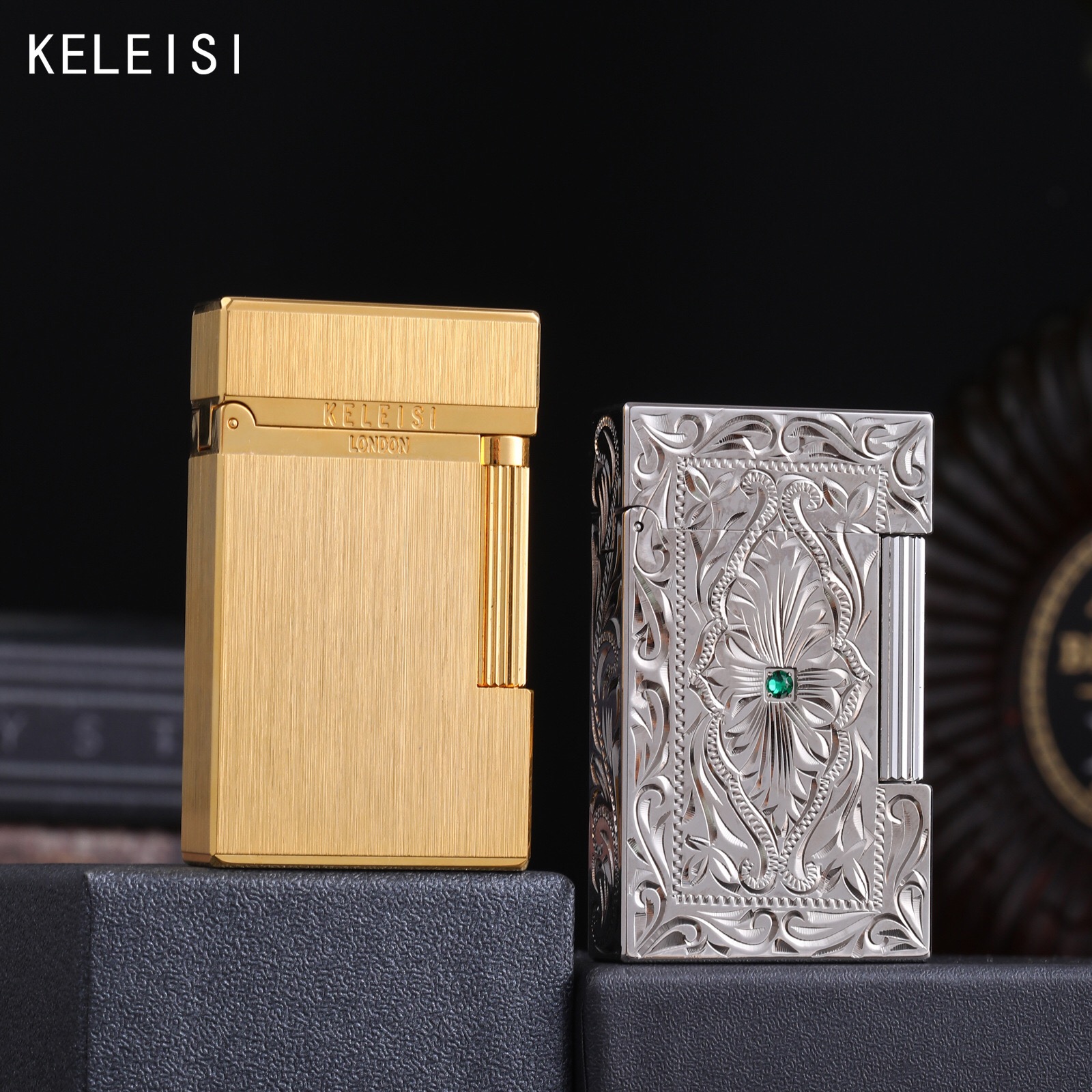 克雷斯keleisi朗声充气打火机双火转直冲纯铜侧滑轮高端商务送礼