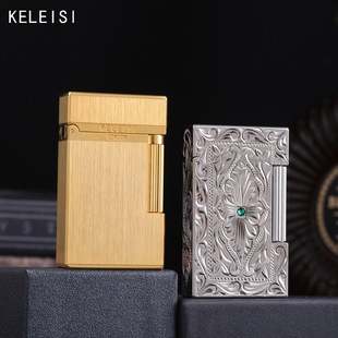 克雷斯keleisi朗声充气打火机双火转直冲纯铜侧滑轮高端商务送礼
