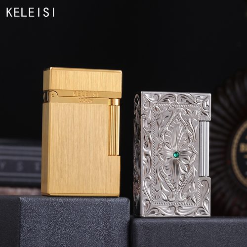 克雷斯keleisi朗声充气打火机双火转直冲纯铜侧滑轮高端商务送礼