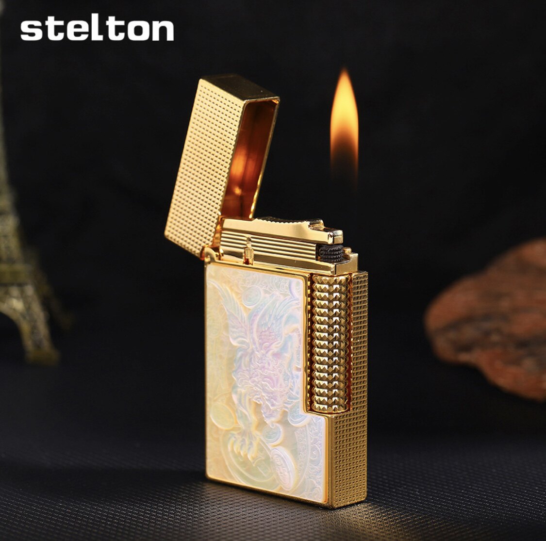 stelton斯特腾朗声打火机充气纯铜彩贝浮雕招财貔貅高端礼品新款