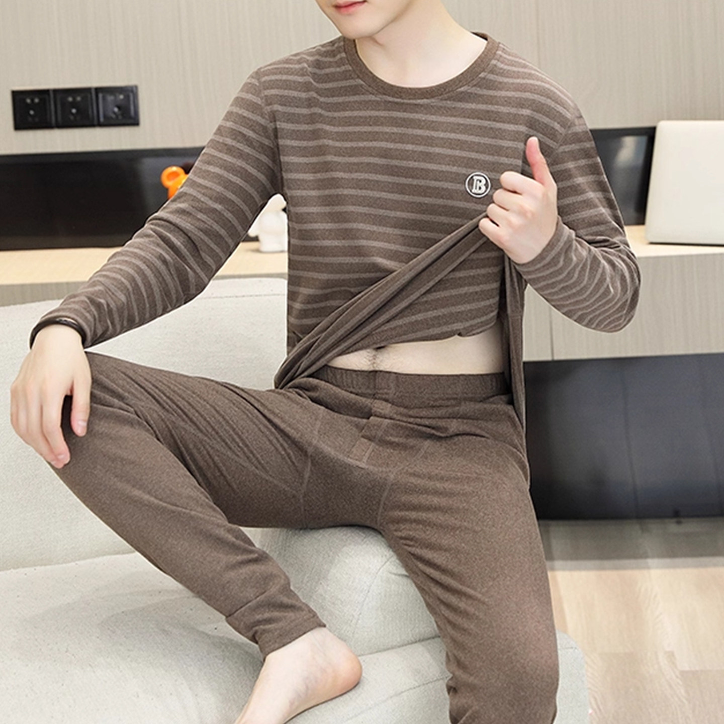 保暖内衣男秋冬季发热防寒青少年高中学生大童秋衣秋裤套装棉毛衫