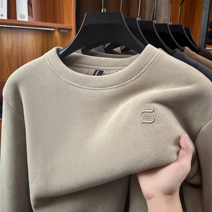 中年保暖内衣男款加绒加厚休闲单件上衣打底衫老年人舒适保温秋衣