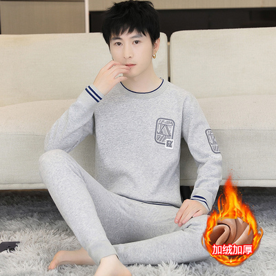 羊羔绒加厚加绒保暖内衣男套装青少年纯棉线衣线裤冬季秋衣裤秋裤