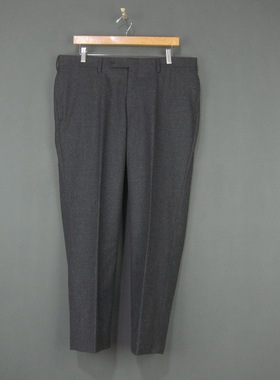 日本产小众品牌 无褶商务休闲羊毛九分裤 纯灰色男士西裤大码 W92