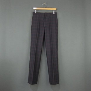 日本产 复古老式格纹纯羊毛长裤 修身剪裁无褶直筒少男女西裤 W72