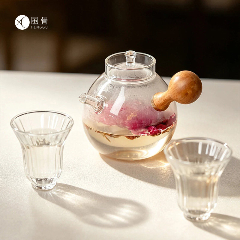 小圆蛋玻璃侧把煮茶壶耐高温